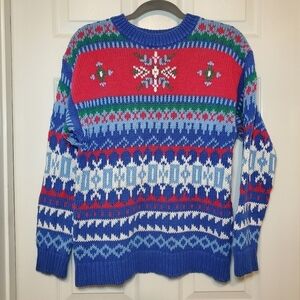 Vintage Neil Martin Mens Sweater Blue Red Medium Holiday